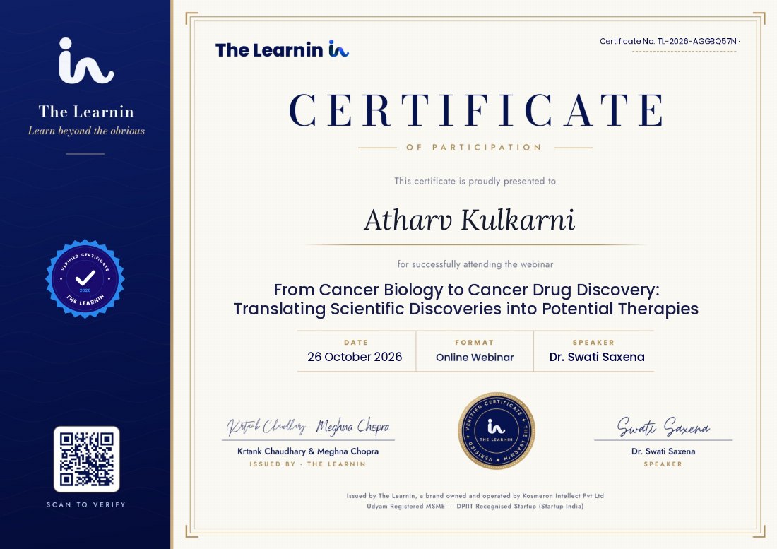 Certificate for Atharv Kulkarni
